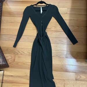 Babaton Olive Ribbed V-Neck Wrap Midi Dress